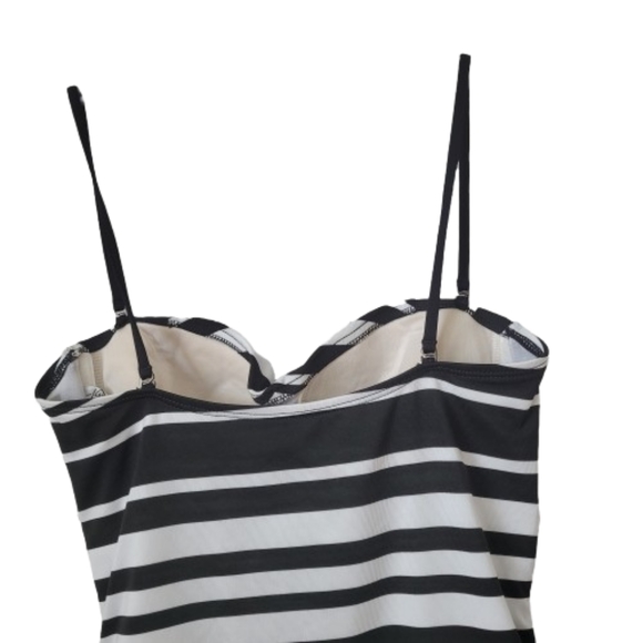 NWOT Kenneth Cole Black & White Stripe 1 Pc Swimsuit, Sz L - Picture 8 of 15